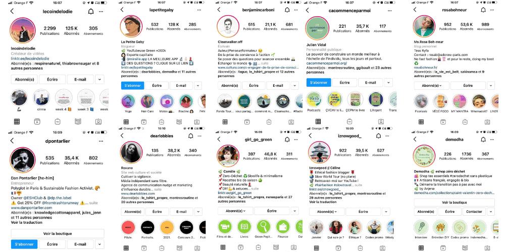 Capture d'un compte Instagram suivi dans cet article
